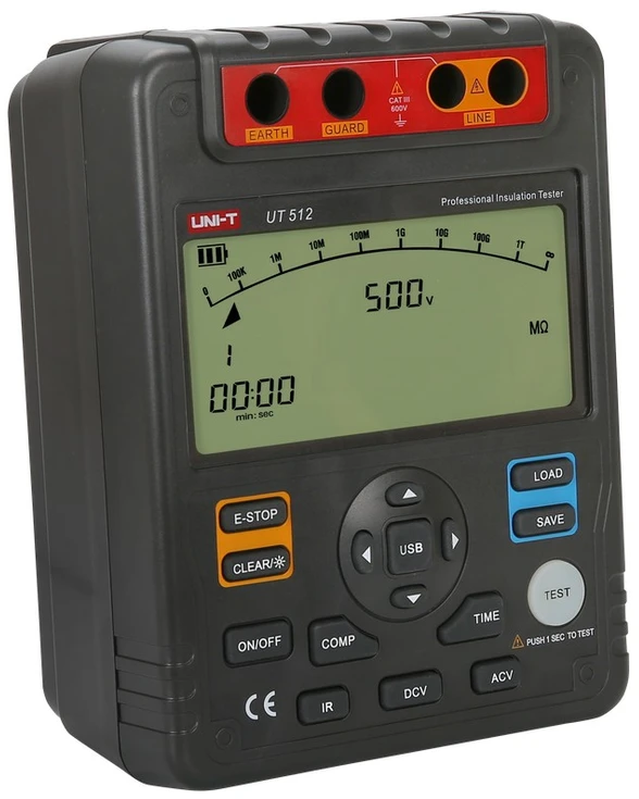 Uni-t Izoliacijos varžos matuoklis UT512; LCD (9999) 19mm; stulpelis 29segm.