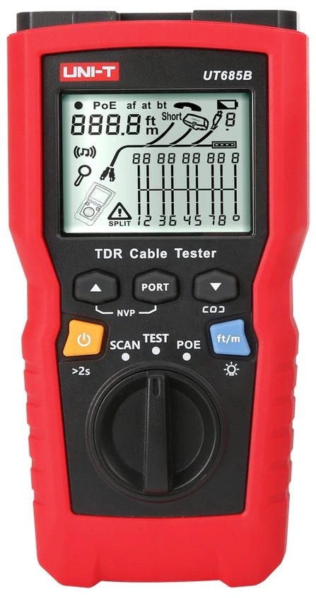 Uni-t Universalus tinklo kabelių testeris, RJ45, RJ11, coax , 500m, POE 802.3AF, 802.3 AT, 802.3BT, Ethernet portų testavimas; UNIT