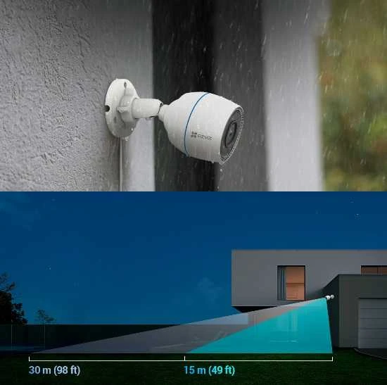 Apsaugos kamera EZVIZ CS-H3C, 512GB, 2MP (1920 x 1080), IP67, baltos spalvos