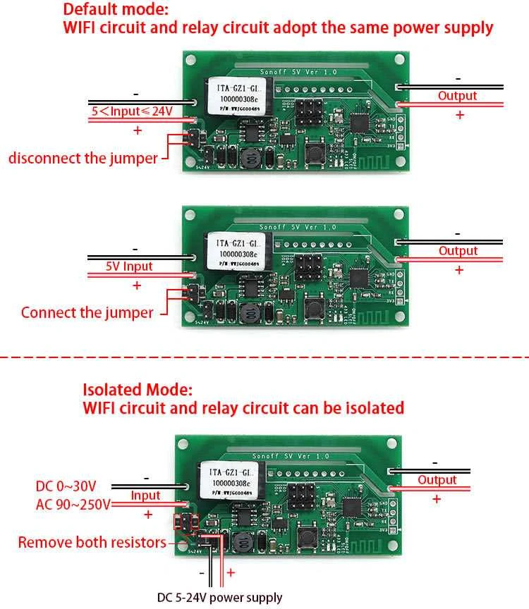 Žemos įtampos išmanioji relė, valdoma Wi-Fi - 5-24VDC, Sonoff
