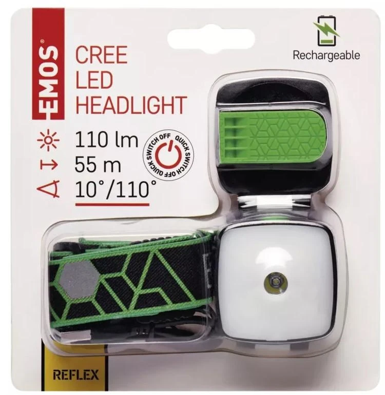 Žibintuvėlis ant galvos, 110/55lm įkraunamas Micro USB, 850mAh, EMOS