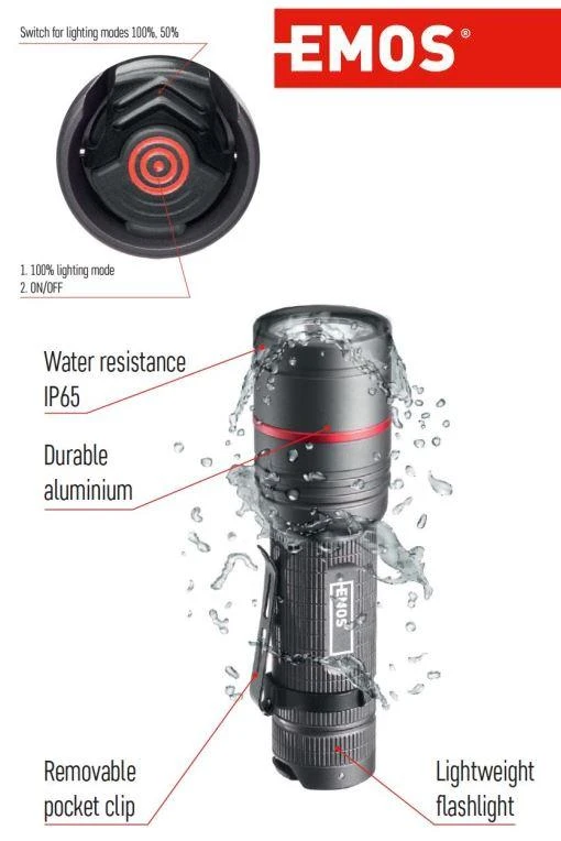 Žibintuvėlis, atsparus drėgmei IP65, ULTIBRIGHT 70, CREE LED, 340lm, 3xAAA, EMOS