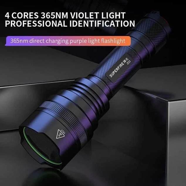 Žibintuvėlis Z03, 12W, ultravioletinė šviesa UV 365NM, Įkraunamas USB-C 4000mAh, SUPERFIRE