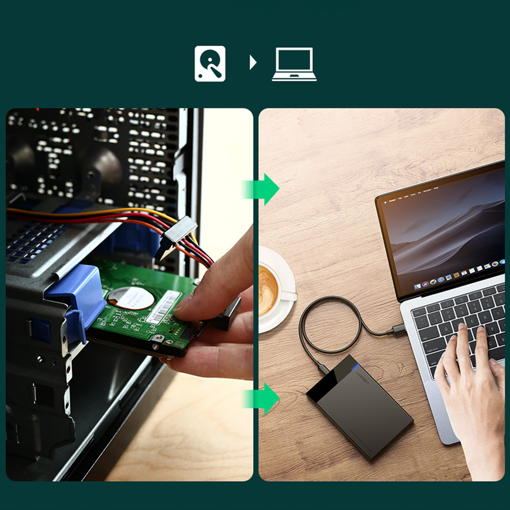 2.5 "išorinis HDD / SSD gaubto UGREEN US221, SATA 3.0 USB-C 50cm
