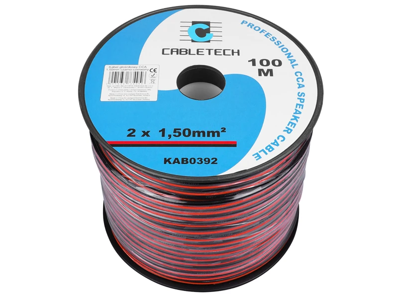 Cabletech Kolonėlių kabelis CCA 2x1.5mm 1m