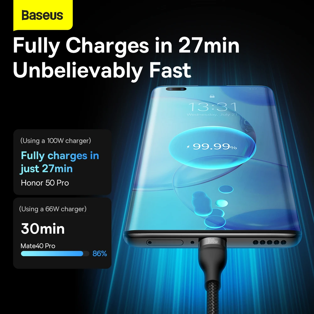 Baseus Flash Series 3in1 USB laidas USB-C + micro USB + Lightning 100W 1.2m – Juodas