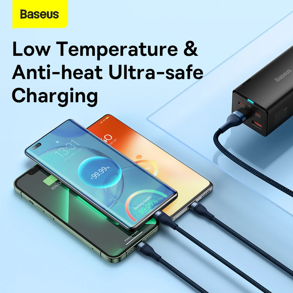 Baseus Flash Series 3in1 USB laidas USB-C + micro USB + Lightning 100W 1.2m - Mėlynas