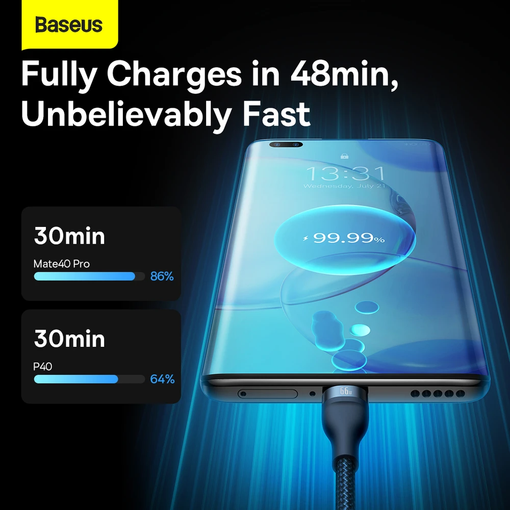 Baseus Flash 3 su 1-ben USB įkrovikliu, USB-C + Micro USB + Lightning 66 W, 1.2 m (kek)