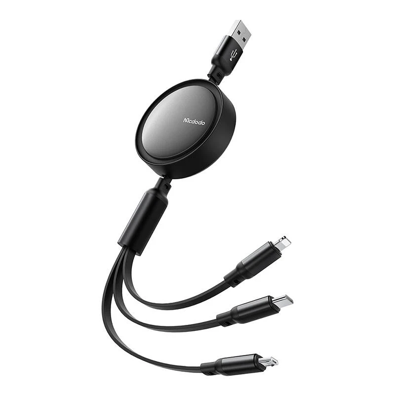 3 viename USB į USB-C / Lightning / Micro USB kabelis, Mcdodo CA-7256, 3.5 A, 1.2 m (juodas)