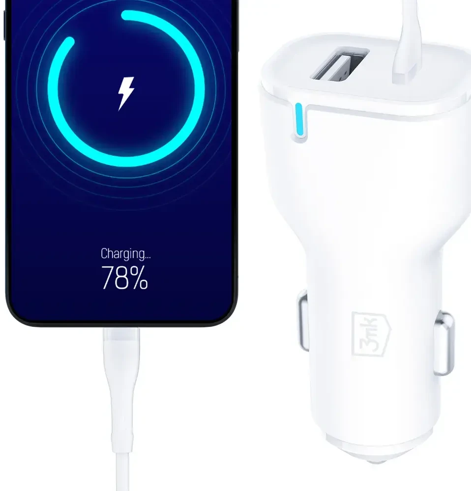 3Mk apsaugos priedai - 3mk automobilinis įkroviklis 20W PD3.0 QC 3.0 USB 1A1C Baltas MM