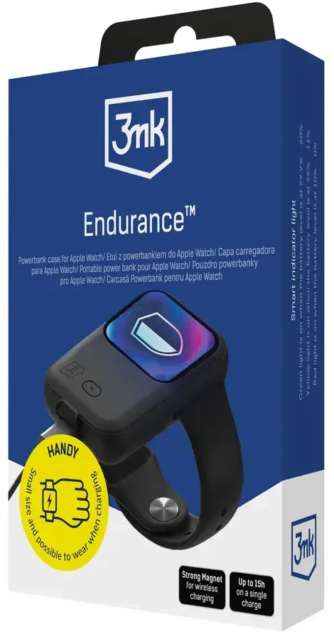 3mk „Endurance“ išorinė baterija, skirta „Apple Watch“ 49 mm, 2,5 W, 1200 mAh, USB-C - juodas