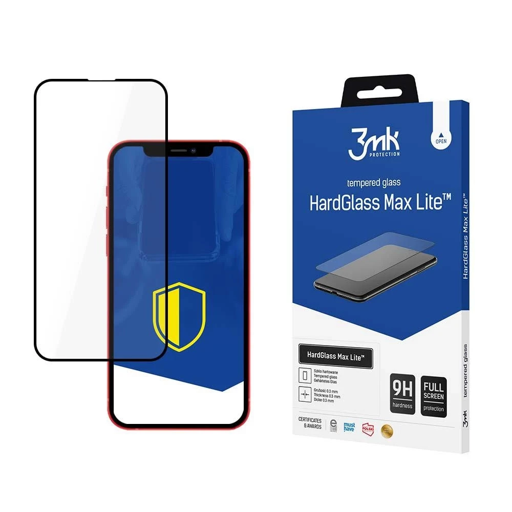 3MK HardGlass Max Lite Ekrano apsauga, iPhone 13/13 Pro, Grūdintas stiklas, Juodas