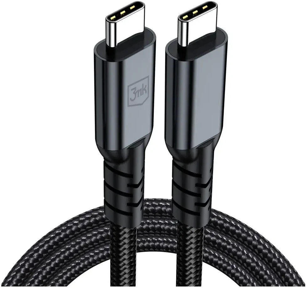 3MK Hyper N-SERIES duomenų perdavimo ir įkrovimo laidas | USB-C į USB-C | 240 W | Thunderbolt 4 | 1 m | juodas
