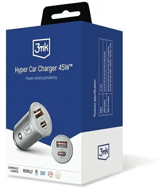 3MK Hyper automobilinis įkroviklis 45W automobilinis įkroviklis 1xUSB-A + 1xUSB-C
