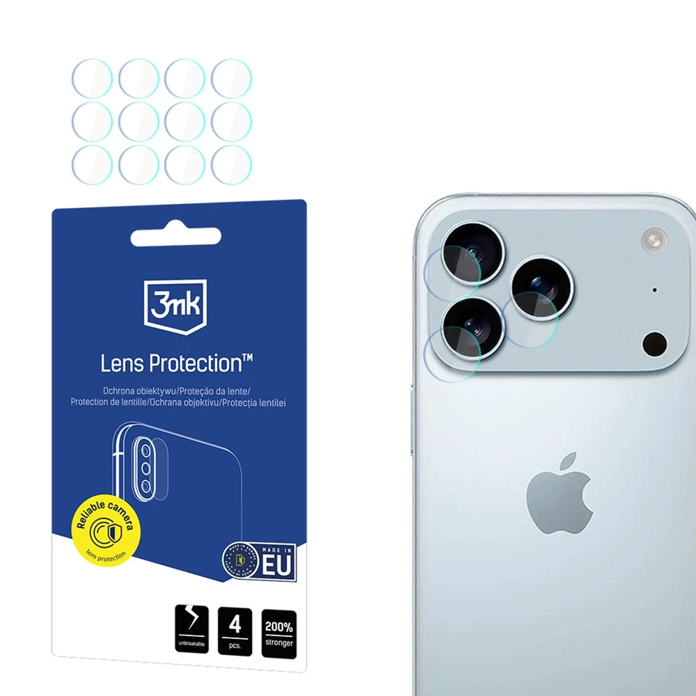 3mk objektyvo apsauga – kameros objektyvo stiklas, skirtas „iPhone 17 Pro Max“ (4 komplektai)