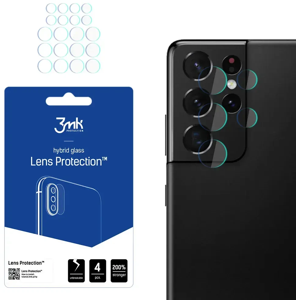 LCD apsauginė plėvelė kamerai 3MK Hybrid Glass Lens Samsung G998 S21 Ultra