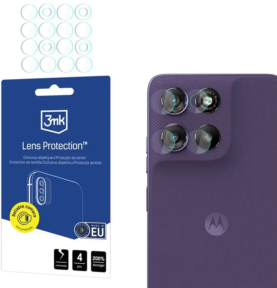 3Mk apsauga. 3mk hibridinis objektyvo apsaugos stiklas, skirtas „Motorola Moto G67“ / „Motorola Moto G77“ kameros objektyvui.