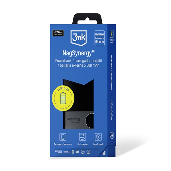 Powerbank 3mk MagSynergy su MagSafe 5000mAh 18W - juodos spalvos