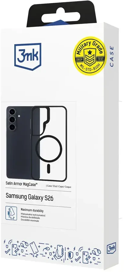 Dėklas 3mk Satin Armor MagCase, skirtas Samsung Galaxy S26 - permatomas Juodas
