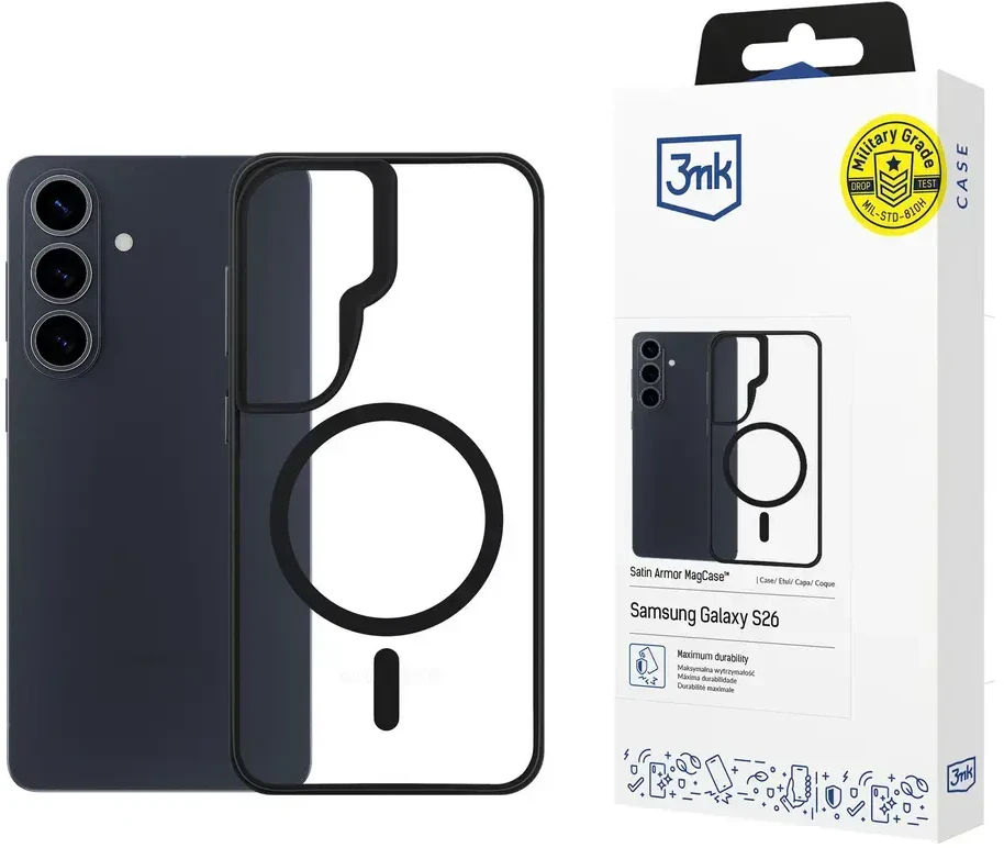 Dėklas 3mk Satin Armor MagCase, skirtas Samsung Galaxy S26 - permatomas Juodas