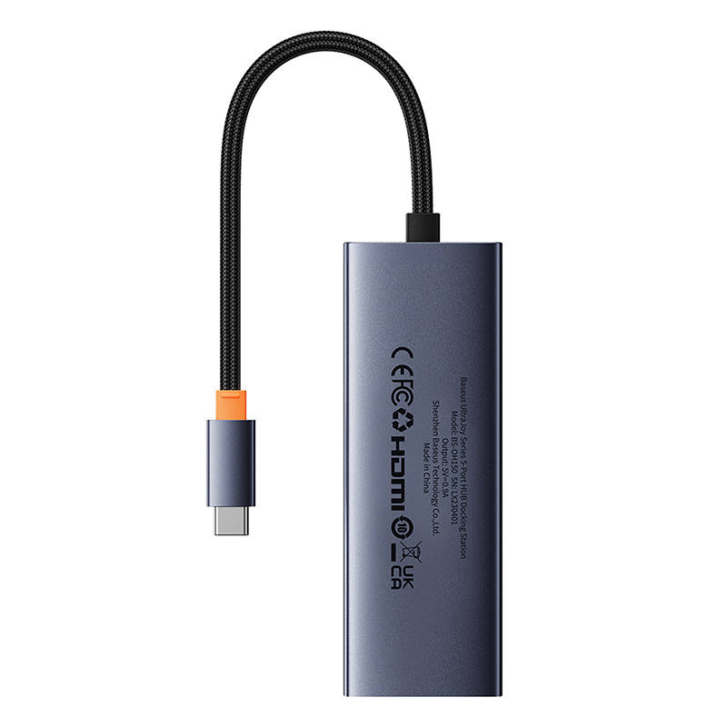 5-in-1 Hub Baseus UltraJoy serijos USB-C iki HDMI4K@30Hz+3xUSB 3.0+1xPD (pilka)