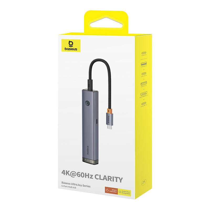 6 priedų HUB AIR Baseus UltraJoy serijos Type-C – HDMI, USB3.0x2, USB2.0, C3.0, PD (pilka)