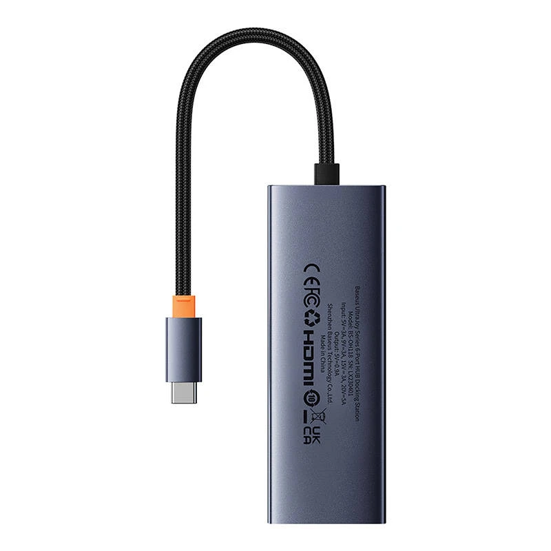 6in1 šakotuvas Baseus UltraJoy USB-C per HDMI4K@60Hz+4xUSB 3.0+PD - pilka