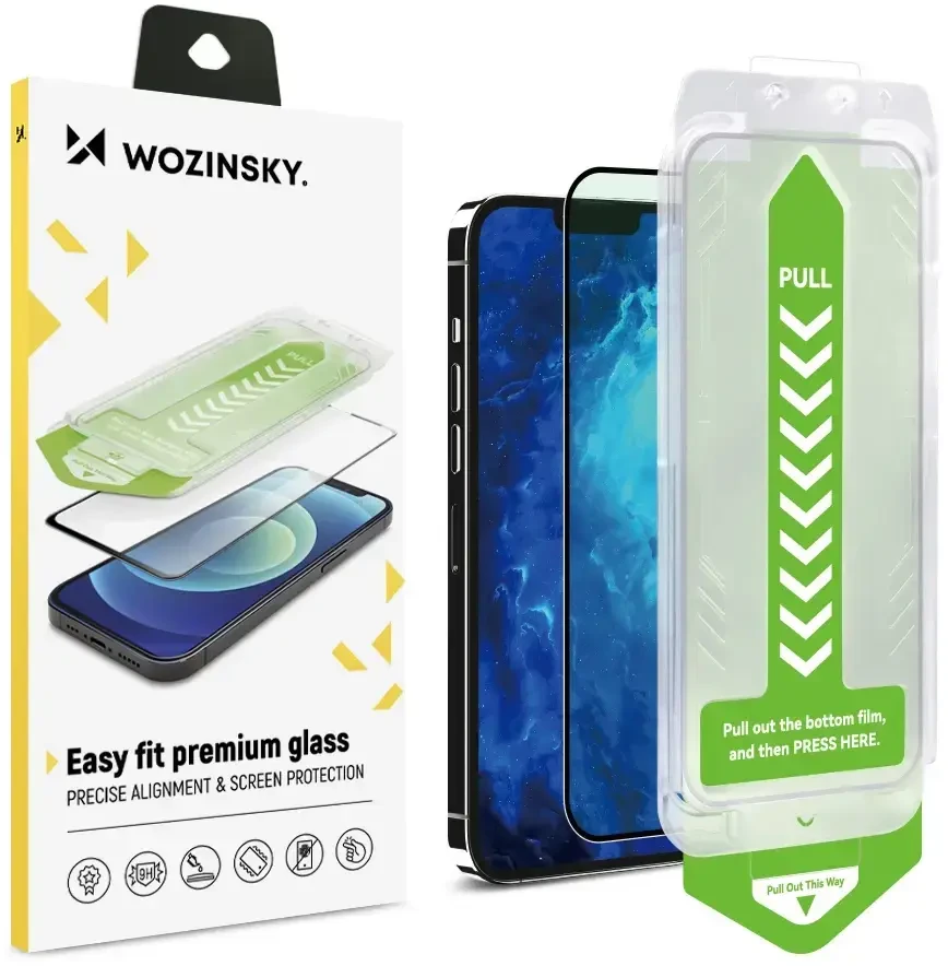 9H apsauginis stiklas su montavimo rėmeliu iPhone 14 Plus Wozinsky Premium Glass – juodas