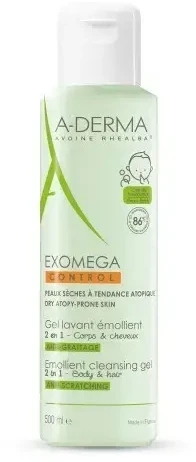 A-Derma Exomega Control Emolient 2in1 valomasis gelis kūnui ir plaukams, 500 ml