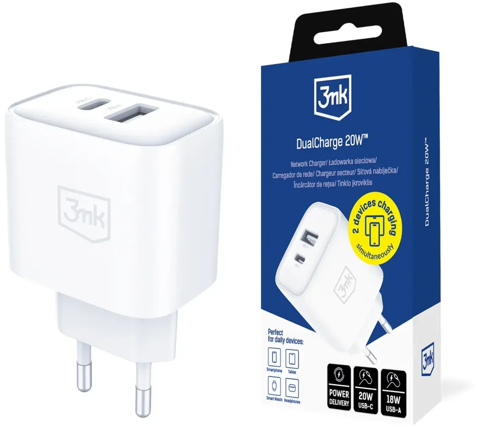 3Mk Protection Accessories - 3mk DualCharge 20W PD3.0 QC 3.0 PPS USB 1A1C Baltas