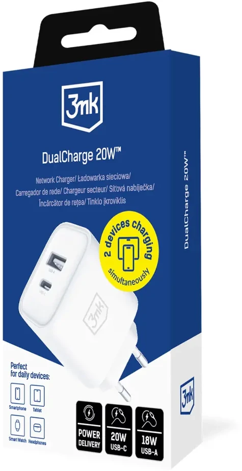 3Mk Protection Accessories - 3mk DualCharge 20W PD3.0 QC 3.0 PPS USB 1A1C Baltas