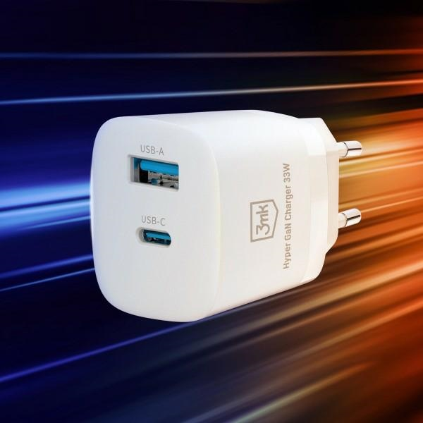 Įkroviklis 3mk Hyper GaN Charger 33W 1xUSB-C + 1xUSB-A baltas