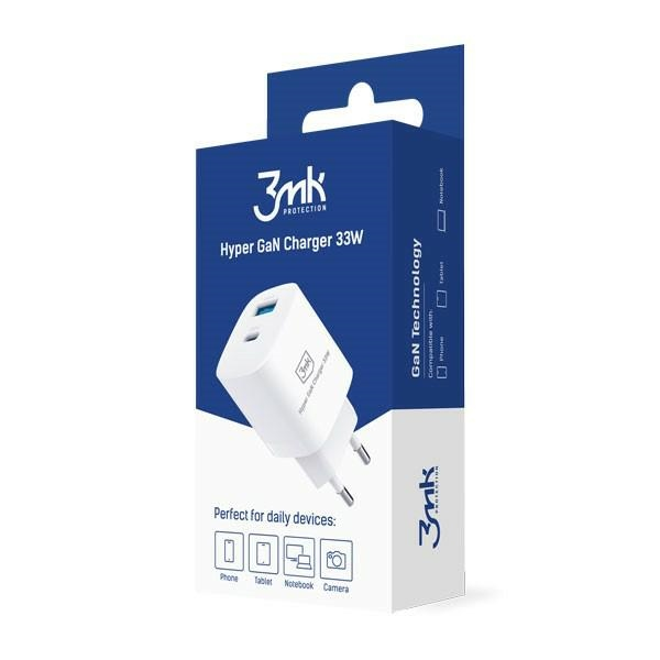 Įkroviklis 3mk Hyper GaN Charger 33W 1xUSB-C + 1xUSB-A baltas
