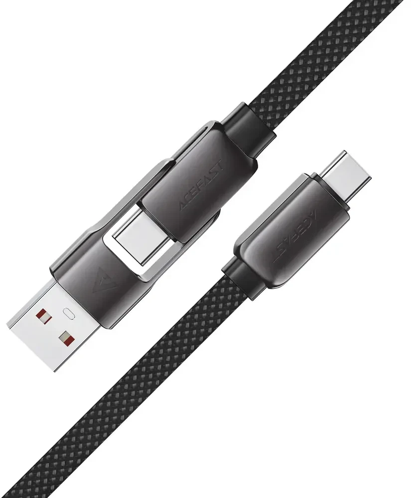 Acefast C13-04 USB-C – USB-A / USB-C kabelis 480Mb/s 3A 1.2m – Juodos spalvos