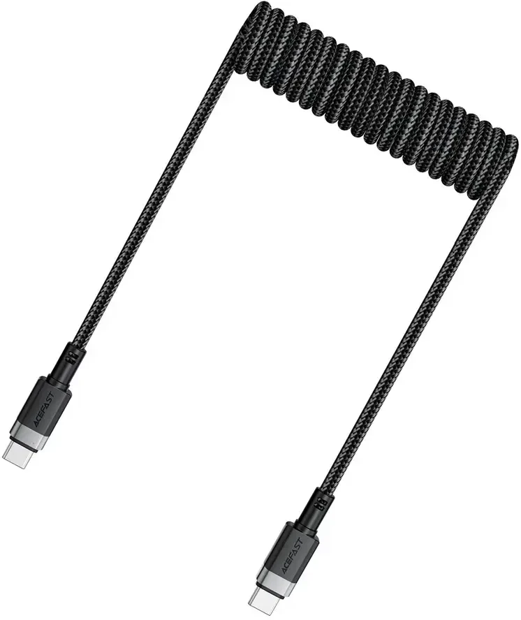 Acefast C14-03 USB-C – USB-C Spring kabelis 480Mb/s 3A 1.2m – Juodos spalvos