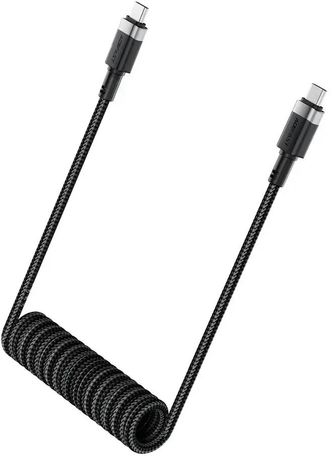 Acefast C14-03 USB-C – USB-C Spring kabelis 480Mb/s 3A 1.2m – Juodos spalvos