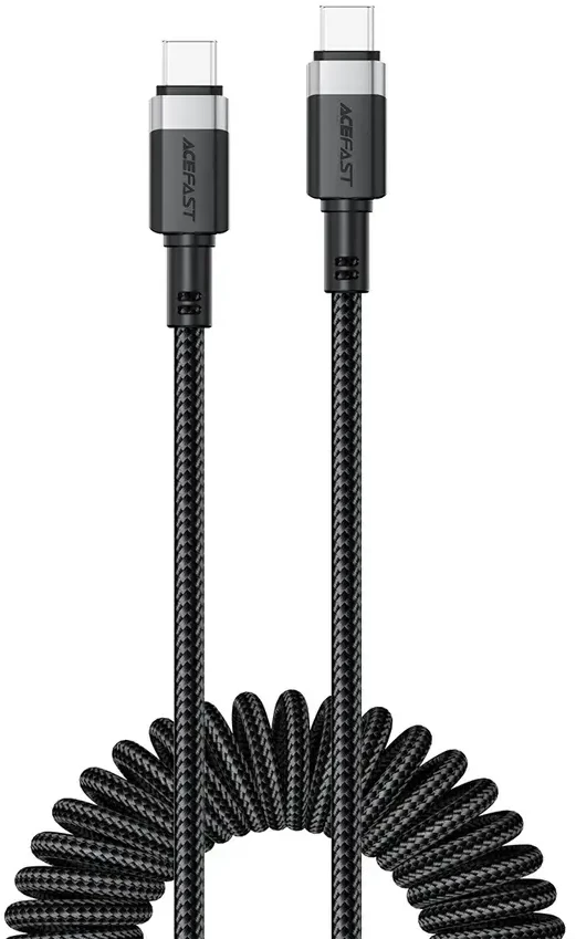 Acefast C14-03 USB-C – USB-C Spring kabelis 480Mb/s 3A 1.2m – Juodos spalvos