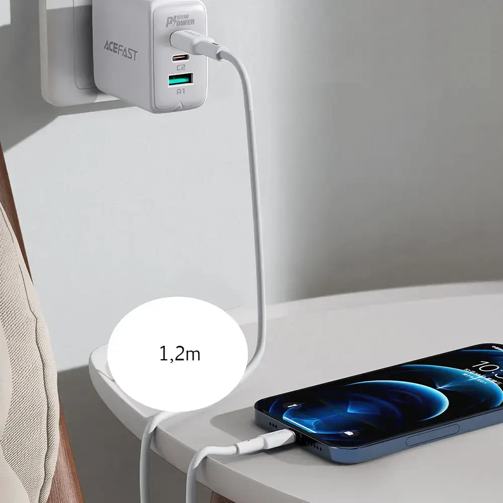 Acefast C2-01 duomenų perdavimo ir įkrovimo kabelis | MFI | USB-C į Lightning | 30 W | 1,2 m | baltas