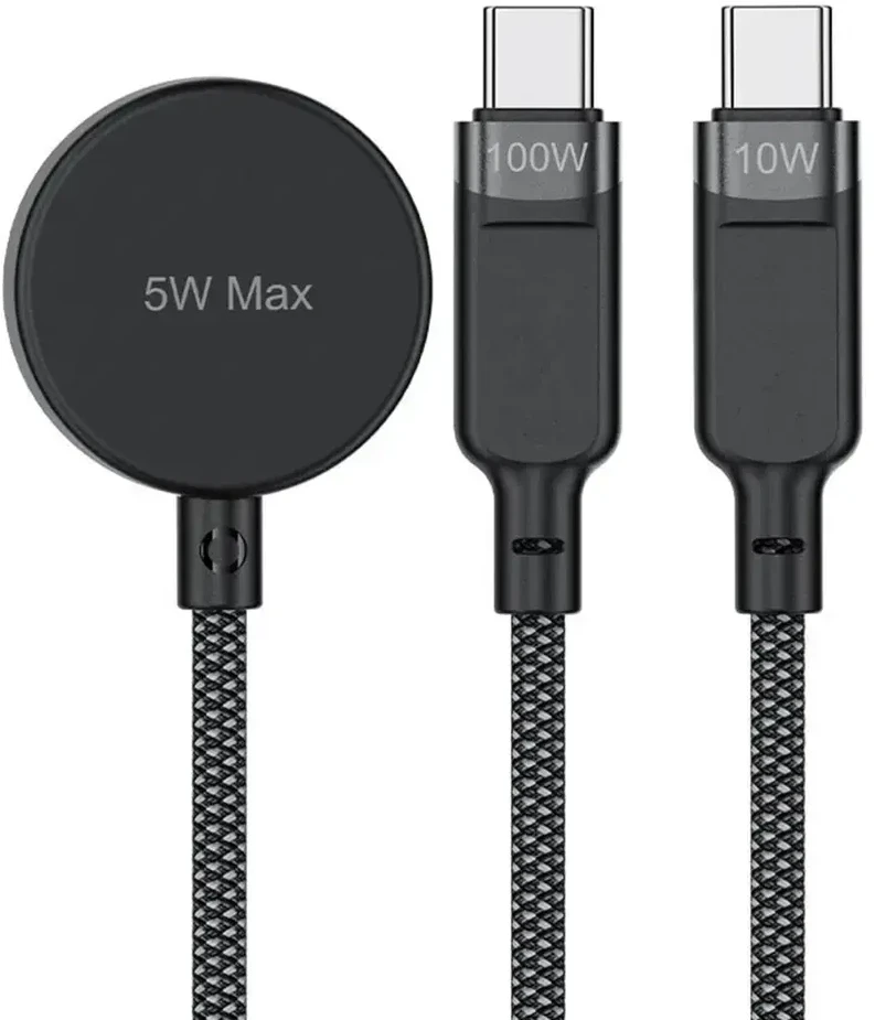 Acefast C6-11 3-in-1 duomenų perdavimo ir įkrovimo kabelis | USB-C į USB-C, Qi | 100 W | 1,2 m | juodas