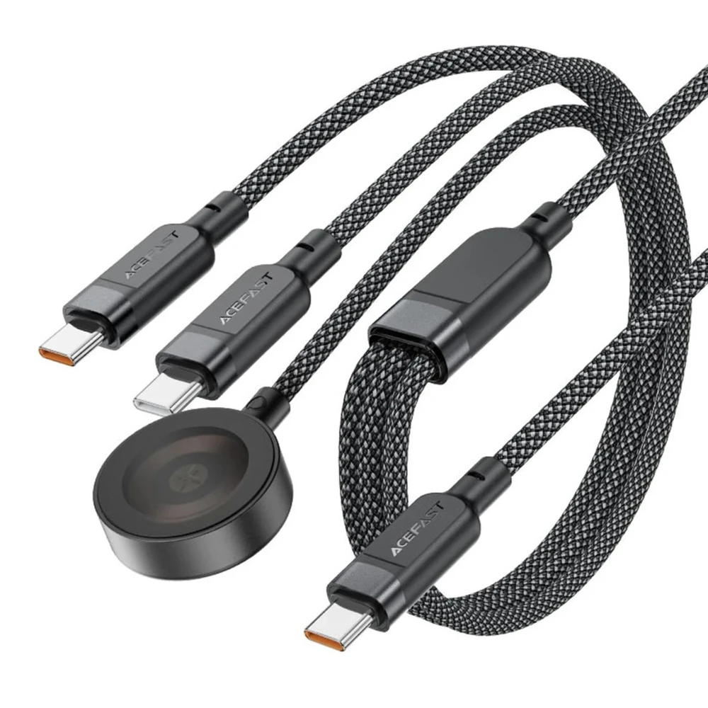 Acefast C6-11 USB-C 3in1 laidas – 2x USB-C / Qi 480Mb/s 100W 1,2m – juodos spalvos