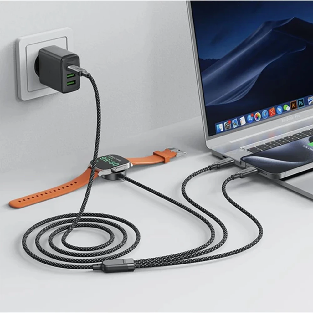 Acefast C6-11 USB-C 3in1 laidas – 2x USB-C / Qi 480Mb/s 100W 1,2m – juodos spalvos