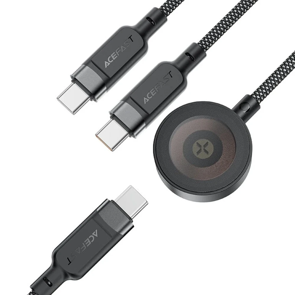 Acefast C6-11 USB-C 3in1 laidas – 2x USB-C / Qi 480Mb/s 100W 1,2m – juodos spalvos