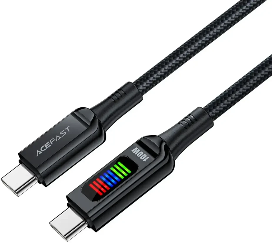 Acefast C7-03 duomenų perdavimo ir įkrovimo kabelis | USB-C į USB-C | 100W | su LED ekranu | 1,2 m | juodas