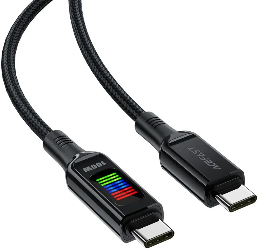 Acefast C7-03 duomenų perdavimo ir įkrovimo kabelis | USB-C į USB-C | 100W | su LED ekranu | 1,2 m | juodas
