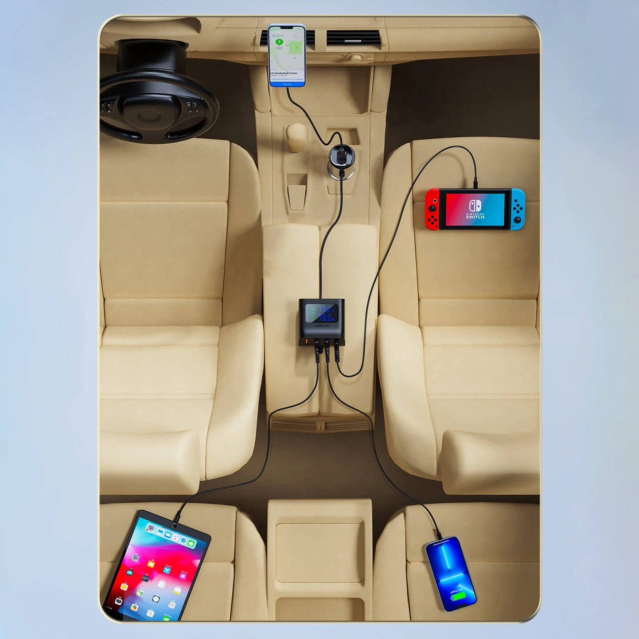 Automobilinis įkroviklis Acefast B8 90W Car HUB 3xUSB-A/Type-C juodas
