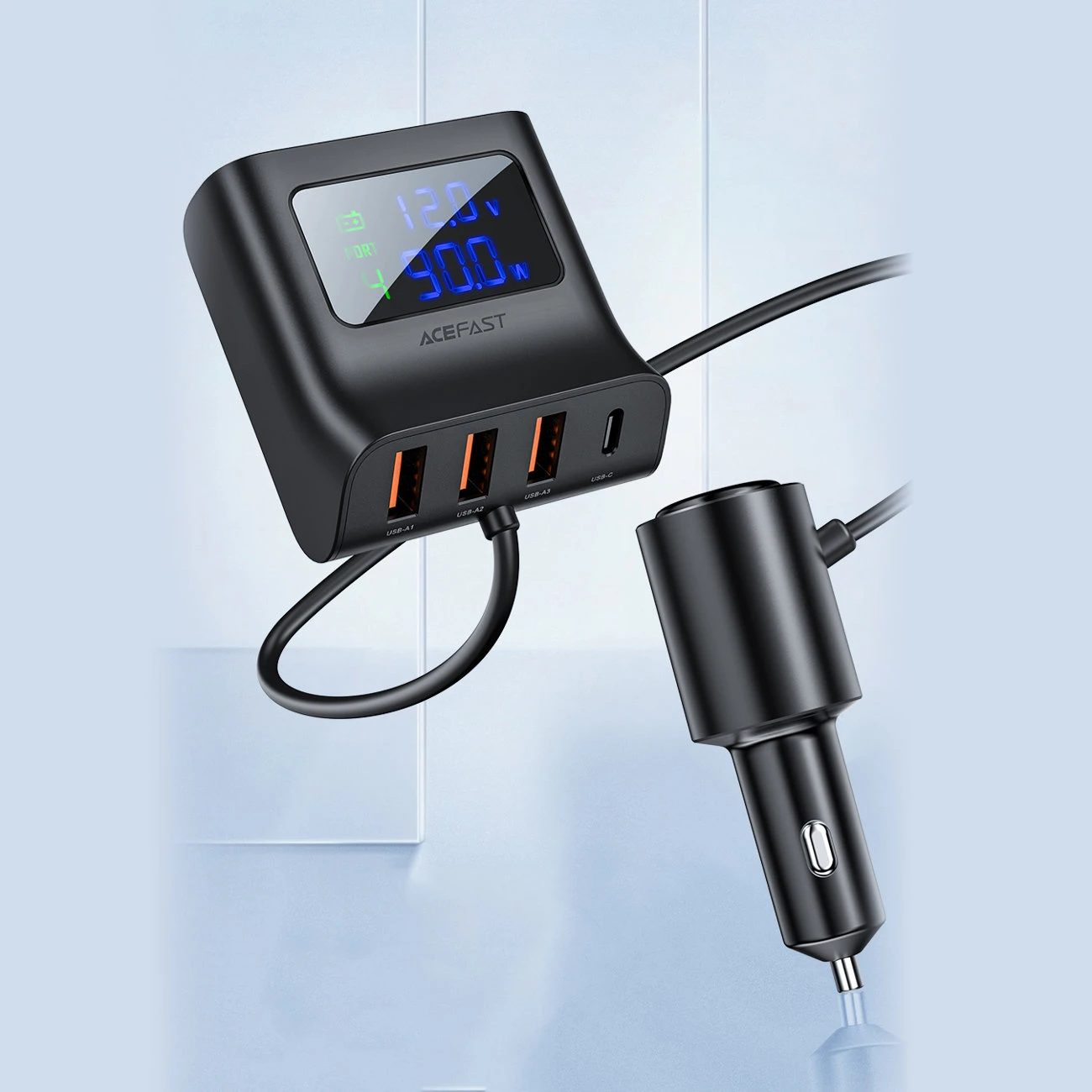 Automobilinis įkroviklis Acefast B8 90W Car HUB 3xUSB-A/Type-C juodas