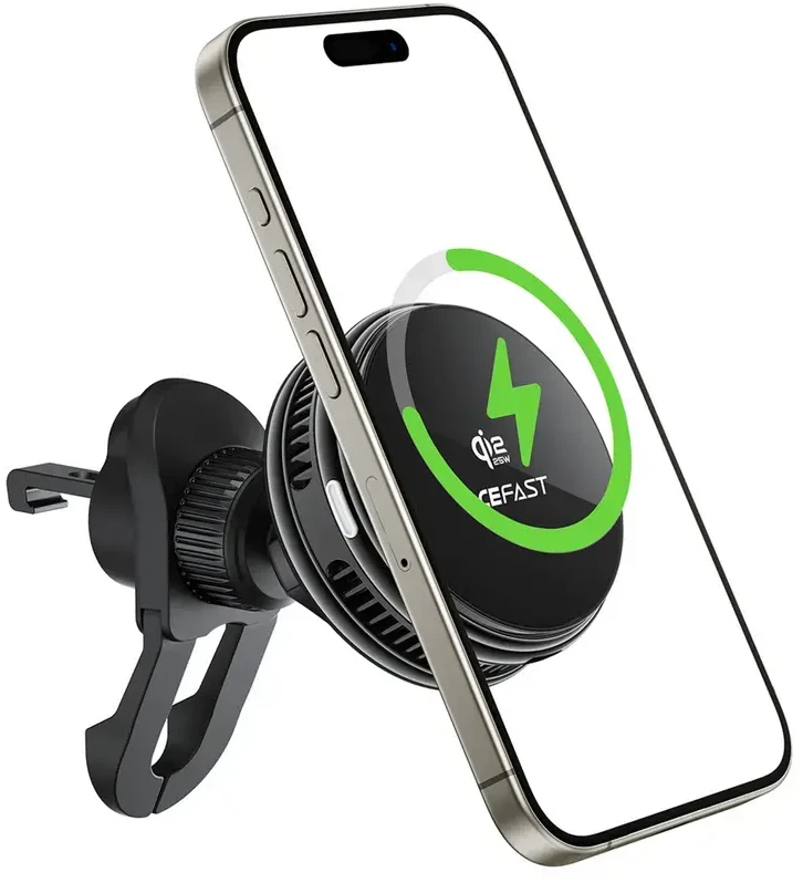 Acefast D66 Magnetic Car Air Vent Mount with Qi2 25W Wireless Charging and Cooling - Juodas