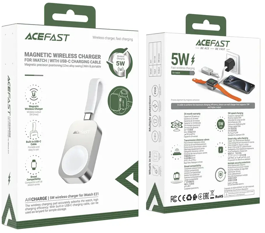 Acefast E21 5W belaidis įkroviklis, skirtas „Apple Watch“ – sidabro spalvos