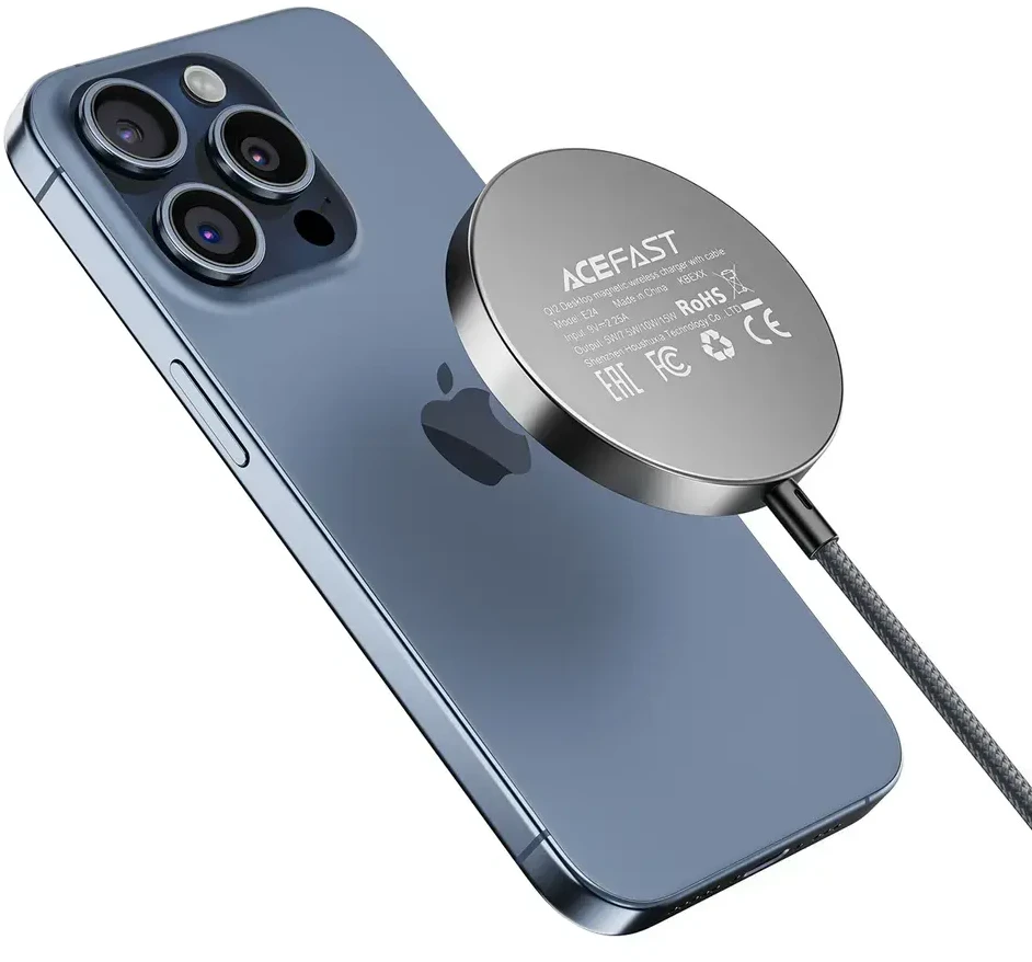 Acefast E24 Qi2 15W magnetinis indukcinis įkroviklis su 1,2 m USB-C laidu - Juodas