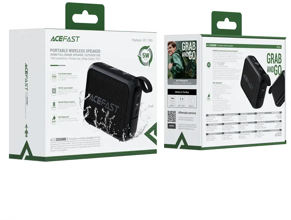 Ausinės Acefast „Fadad K4 Go Bluetooth 5.4“ belaidis garsiakalbis – juodas
